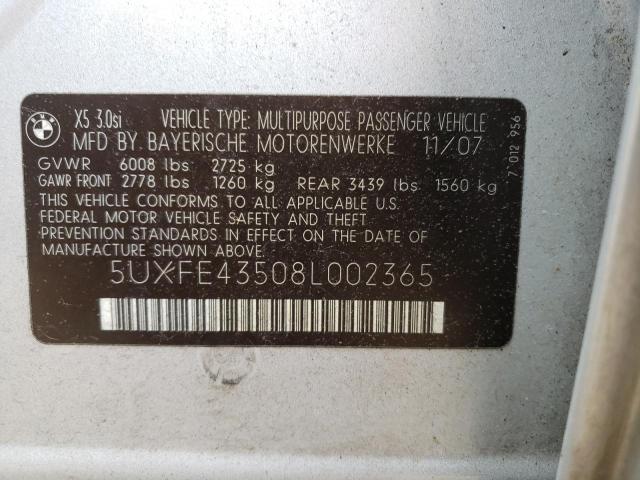 Photo 10 from auction – 2008 BMW X5 3.0I with VIN 5UXFE43508L002365