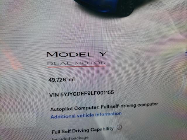 Photo 8 from auction – 2020 TESLA MODEL Y with VIN 5YJYGDEF9LF001155