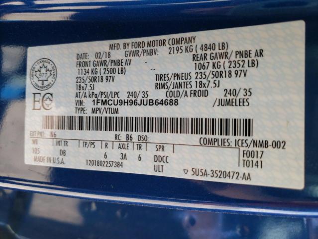 Photo 10 from auction – 2018 FORD ESCAPE SEL with VIN 1FMCU9H96JUB64688