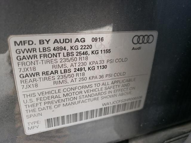 Photo 10 from auction – 2017 AUDI Q3 PREMIUM with VIN WA1JCCFS2HR006308