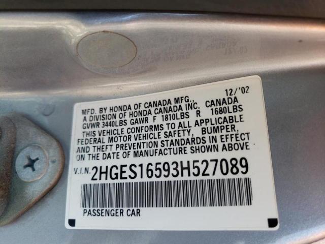 Photo 10 from auction – 2003 HONDA CIVIC LX with VIN 2HGES16593H527089