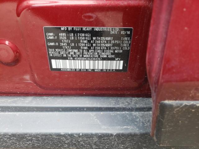 Photo 10 from auction – 2016 SUBARU OUTBACK 2. with VIN 4S4BSBHC0G3304267