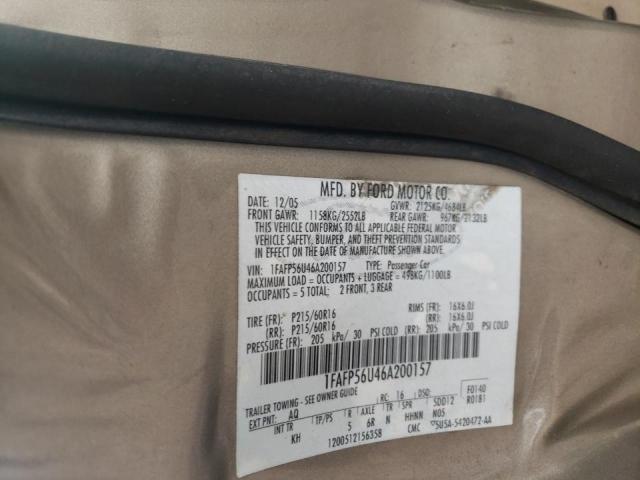 Zdjęcie 10 z aukcji – 2006 FORD TAURUS SEL z VIN 1FAFP56U46A200157