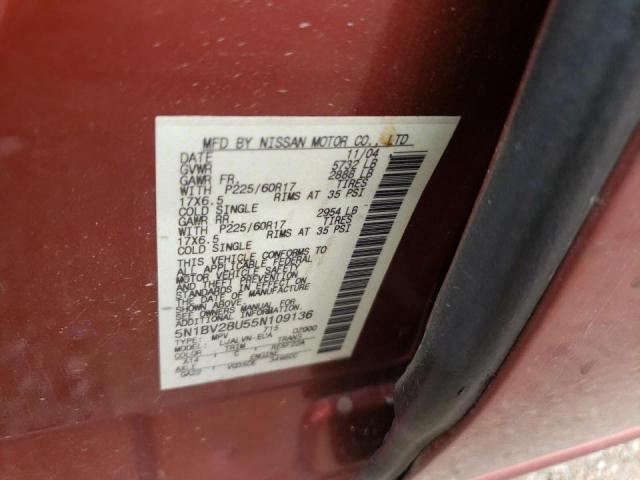 Photo 10 from auction – 2005 NISSAN QUEST S with VIN 5N1BV28U55N109136
