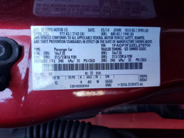 Photo 10 from auction – 2014 FORD FOCUS SE with VIN 1FADP3F22EL279700
