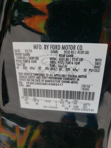 Photo 10 from auction – 2012 FORD ESCAPE XLT with VIN 1FMCU0DG9CKB69317