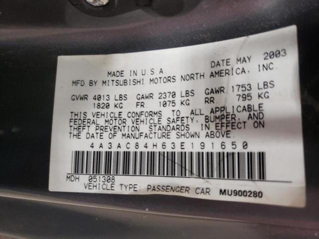 Photo 10 from auction – 2003 MITSUBISHI ECLIPSE with VIN 4A3AC84H63E191650