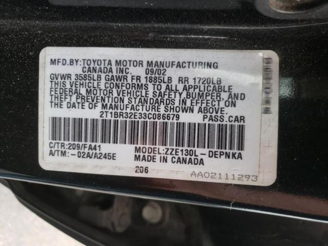 Photo 10 from auction – 2003 TOYOTA COROLLA CE with VIN 2T1BR32E33C086679