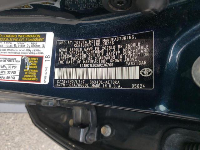 Photo 10 from auction – 2016 TOYOTA AVALON XLE with VIN 4T1BK1EBXGU236706