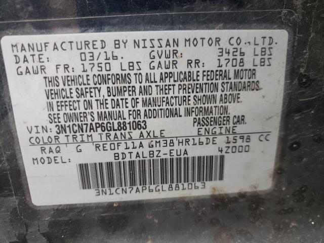 Photo 10 from auction – 2016 NISSAN VERSA S with VIN 3N1CN7AP6GL881063