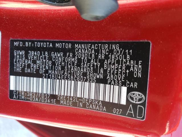 Photo 10 from auction – 2011 TOYOTA COROLLA BA with VIN 2T1BU4EE5BC607335