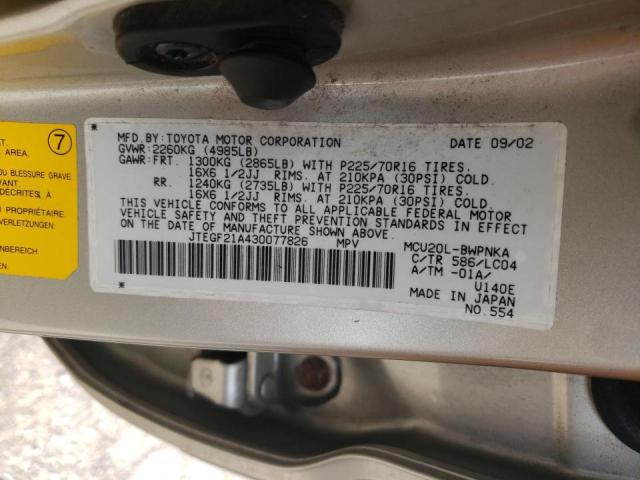 Photo 10 from auction – 2003 TOYOTA HIGHLANDER with VIN JTEGF21A430077826