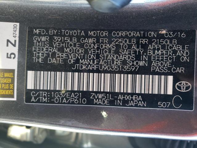 Photo 10 from auction – 2016 TOYOTA PRIUS with VIN JTDKARFU9G3513597