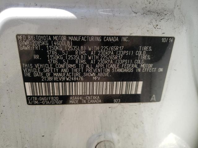 Photo 10 from auction – 2015 TOYOTA RAV4 LE with VIN 2T3BFREV9FW248476