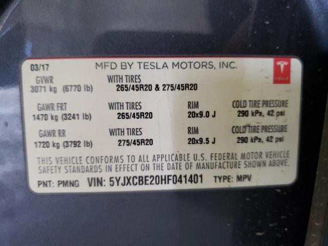 Photo 10 from auction – 2017 TESLA MODEL X with VIN 5YJXCBE20HF041401