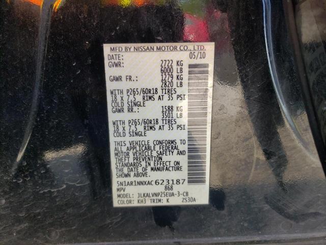 Photo 10 from auction – 2010 NISSAN PATHFINDER with VIN 5N1AR1NNXAC623187