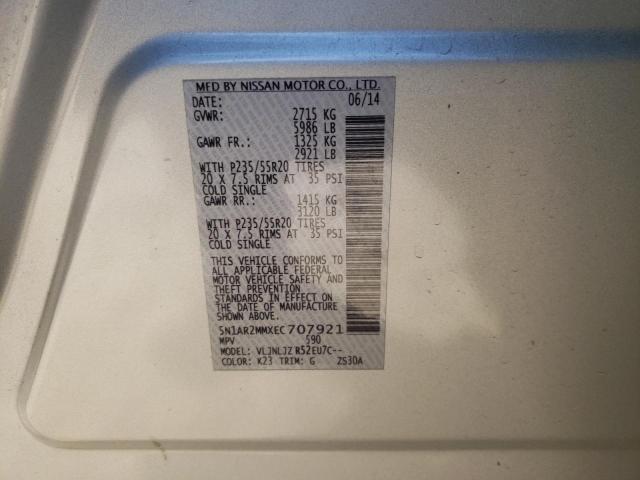 Photo 10 from auction – 2014 NISSAN PATHFINDER with VIN 5N1AR2MMXEC707921