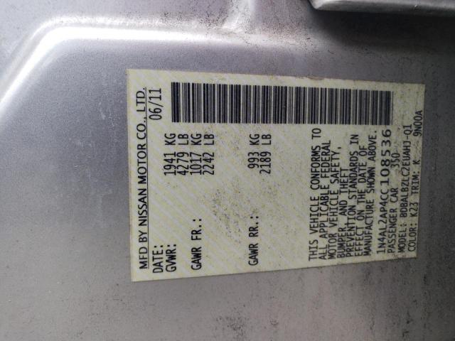 Photo 10 from auction – 2012 NISSAN ALTIMA BAS with VIN 1N4AL2AP4CC108536