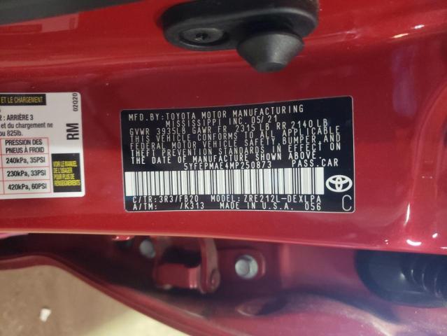 Photo 10 from auction – 2021 TOYOTA COROLLA LE with VIN 5YFEPMAE4MP250873