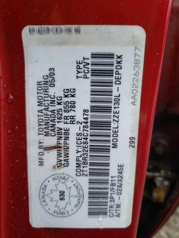 Photo 10 from auction – 2004 TOYOTA COROLLA CE with VIN 2T1BR32E84C784478