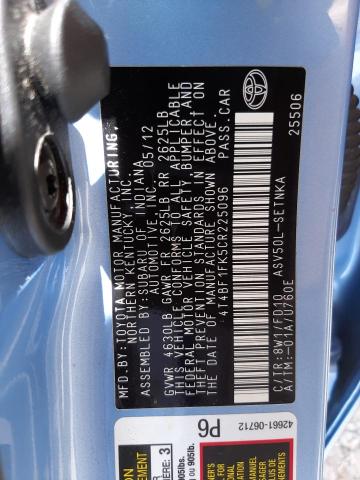 Photo 10 from auction – 2012 TOYOTA CAMRY BASE with VIN 4T4BF1FK5CR225096