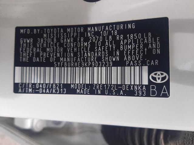Photo 10 from auction – 2019 TOYOTA COROLLA L with VIN 5YFBURHE9KP903239
