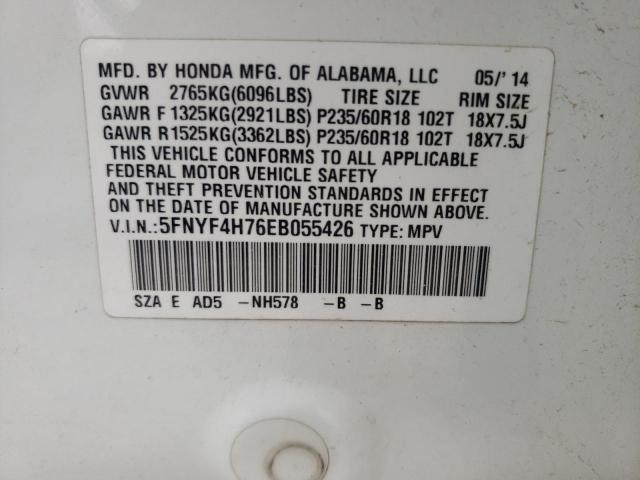 Photo 10 from auction – 2014 HONDA PILOT EXLN with VIN 5FNYF4H76EB055426