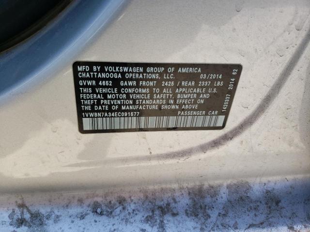 Photo 10 from auction – 2014 VOLKSWAGEN PASSAT SE with VIN 1VWBN7A34EC091577