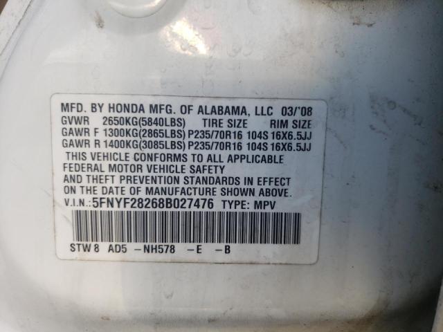 صورة رقم 10 من المزاد - 2008 HONDA PILOT VP مع VIN 5FNYF28268B027476
