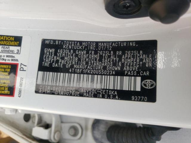 Photo 10 from auction – 2012 TOYOTA CAMRY BASE with VIN 4T1BF1FK2CU550234