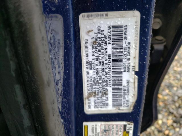 Photo 10 from auction – 2004 TOYOTA COROLLA MA with VIN 2T1KR32E94C212495