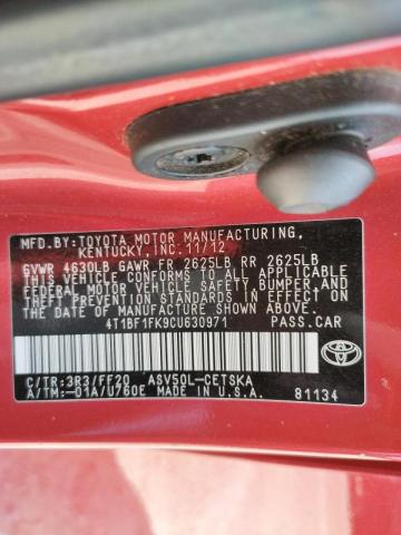 Photo 10 from auction – 2012 TOYOTA CAMRY BASE with VIN 4T1BF1FK9CU630971