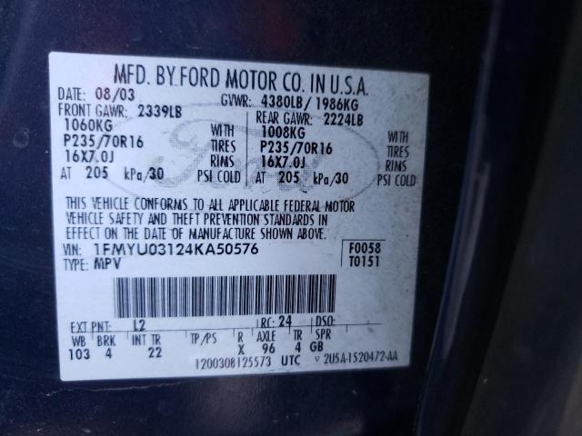 Photo 10 from auction – 2004 FORD ESCAPE XLT with VIN 1FMYU03124KA50576