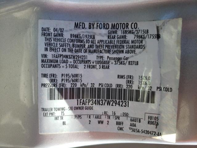 Photo 10 from auction – 2007 FORD FOCUS ZX4 with VIN 1FAFP34N37W294231