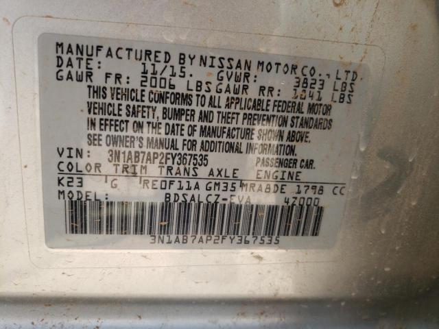 Photo 10 from auction – 2015 NISSAN SENTRA S with VIN 3N1AB7AP2FY367535
