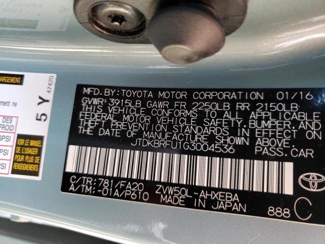 Photo 10 from auction – 2016 TOYOTA PRIUS with VIN JTDKBRFU1G3004536