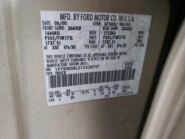 Photo 10 from auction – 2001 FORD F150 SUPER with VIN 1FTRW08L51KE28737