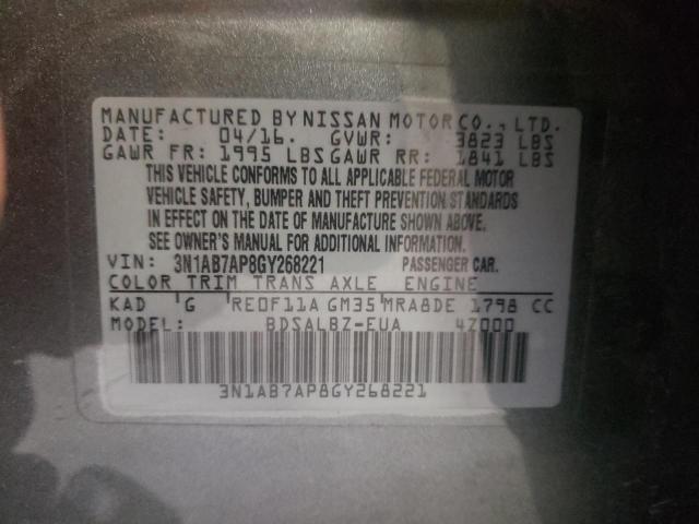 Photo 10 from auction – 2016 NISSAN SENTRA S with VIN 3N1AB7AP8GY268221