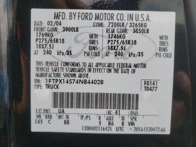 Photo 10 from auction – 2004 FORD F150 with VIN 1FTPX14574NB44028