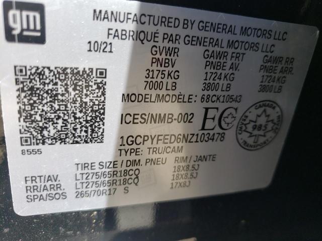 Photo 10 from auction – 2022 CHEVROLET SILVERADO with VIN 1GCPYFED6NZ103478