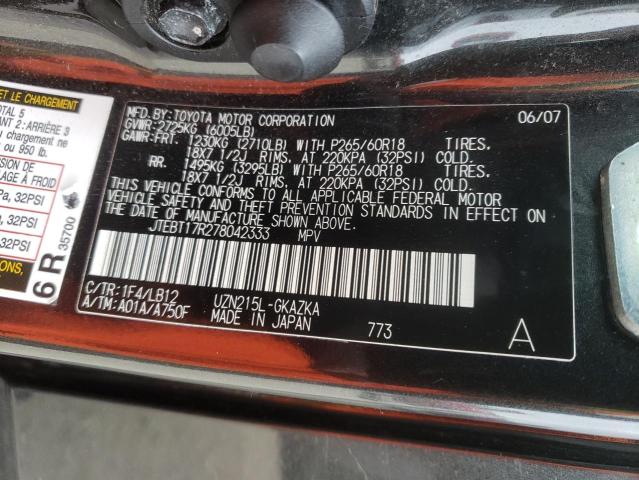 Photo 10 from auction – 2007 TOYOTA 4RUNNER LI with VIN JTEBT17R278042333