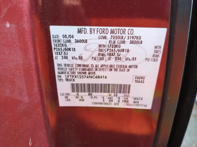 Photo 10 from auction – 2004 FORD F150 with VIN 1FTPX12574NC68416