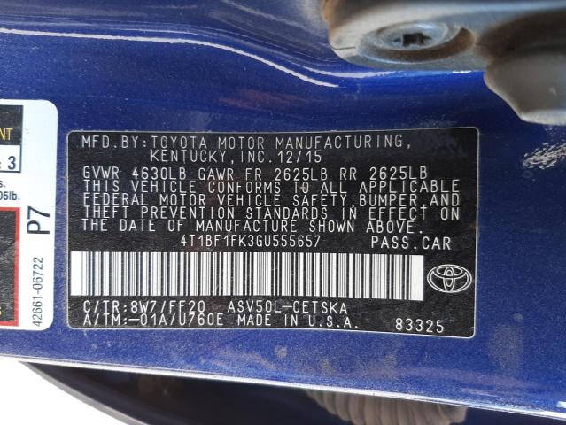 Photo 10 from auction – 2016 TOYOTA CAMRY LE with VIN 4T1BF1FK3GU555657