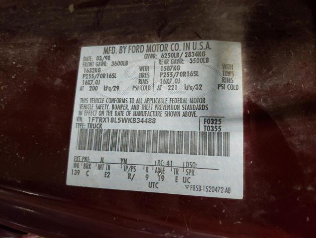 Photo 10 from auction – 1998 FORD F150 with VIN 1FTRX18L5WKB34488