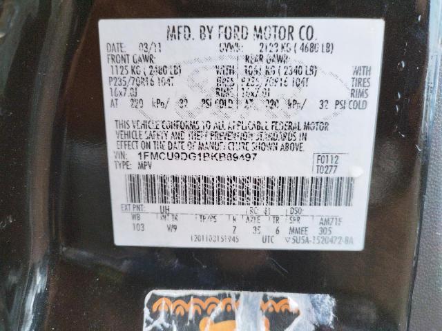 Photo 10 from auction – 2011 FORD ESCAPE XLT with VIN 1FMCU9DG1BKB89497