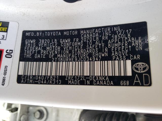 Photo 10 from auction – 2018 TOYOTA COROLLA L with VIN 2T1BURHE9JC034947