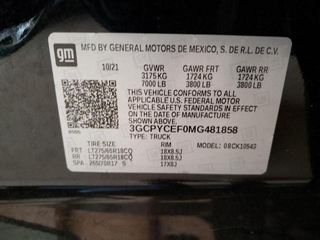 Photo 10 from auction – 2021 CHEVROLET SILVRDO LT with VIN 3GCPYCEF0MG481858