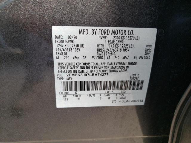 Photo 10 from auction – 2020 FORD EDGE SEL with VIN 2FMPK3J97LBA74277