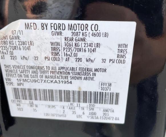 Photo 10 from auction – 2012 FORD ESCAPE XLS with VIN 1FMCU9C7XCKA31954