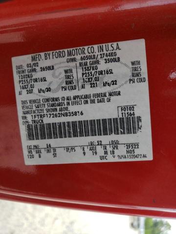 Photo 10 from auction – 2002 FORD F150 with VIN 1FTRF17262NB35816